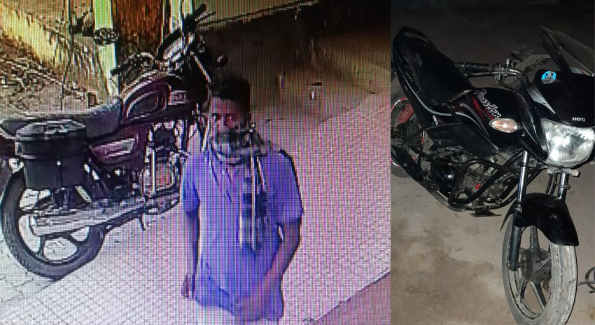 सीसीटीवी फुटेज में बाइक चोर व बरामद पैशन प्रो बाइक।