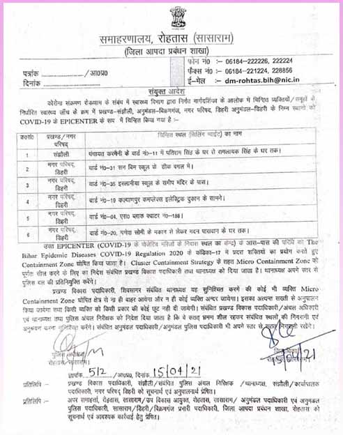 नए कंटेनमेंट जोन बनाने के लिए डीएम की ओर से जारी निर्देश।